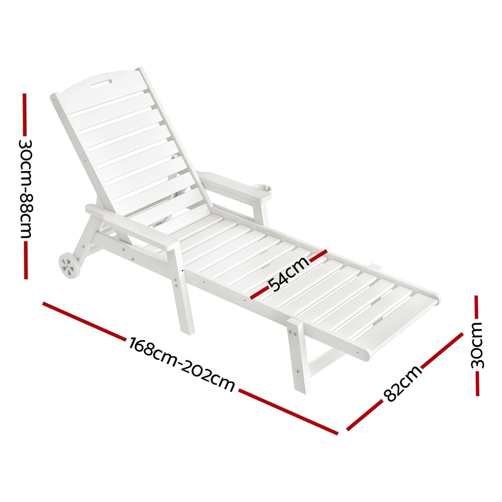 Gardeon Sun Lounge Lounger Beach Chair HDPE Patio Outdoor Furniture with Wheels White FF-LOUNGE-HE-WH