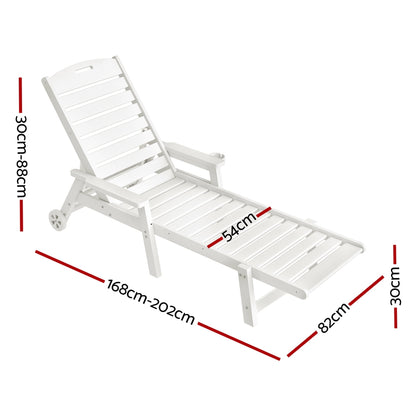 Gardeon Sun Lounge Lounger Beach Chair HDPE Patio Outdoor Furniture with Wheels White FF-LOUNGE-HE-WH