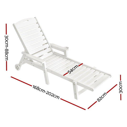 Gardeon Sun Lounge Lounger Beach Chair HDPE Patio Outdoor Furniture with Wheels White FF-LOUNGE-HE-WH
