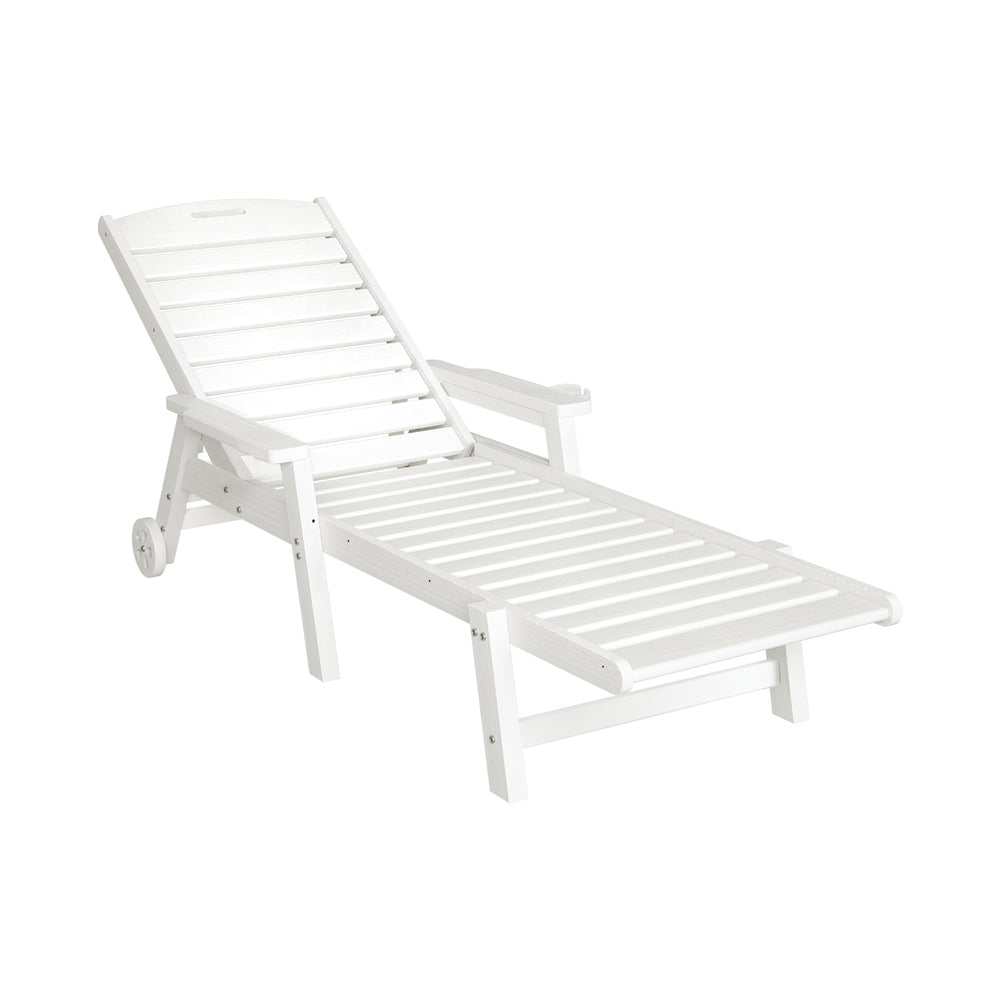 Gardeon Sun Lounge Lounger Beach Chair HDPE Patio Outdoor Furniture with Wheels White FF-LOUNGE-HE-WH