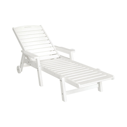 Gardeon Sun Lounge Lounger Beach Chair HDPE Patio Outdoor Furniture with Wheels White FF-LOUNGE-HE-WH