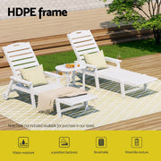 Gardeon Sun Lounge Lounger Beach Chair HDPE Patio Outdoor Furniture with Wheels White FF-LOUNGE-HE-WH