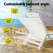 Gardeon Sun Lounge Lounger Beach Chair HDPE Patio Outdoor Furniture with Wheels White FF-LOUNGE-HE-WH
