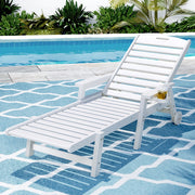 Gardeon Sun Lounge Lounger Beach Chair HDPE Patio Outdoor Furniture with Wheels White FF-LOUNGE-HE-WH