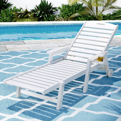 Gardeon Sun Lounge Lounger Beach Chair HDPE Patio Outdoor Furniture with Wheels White FF-LOUNGE-HE-WH
