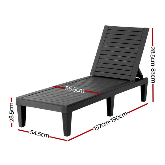 Gardeon Sun Lounge Adjustable Recliner Patio Outdoor Furniture Lightweight Black FF-LOUNGE-PP-BK