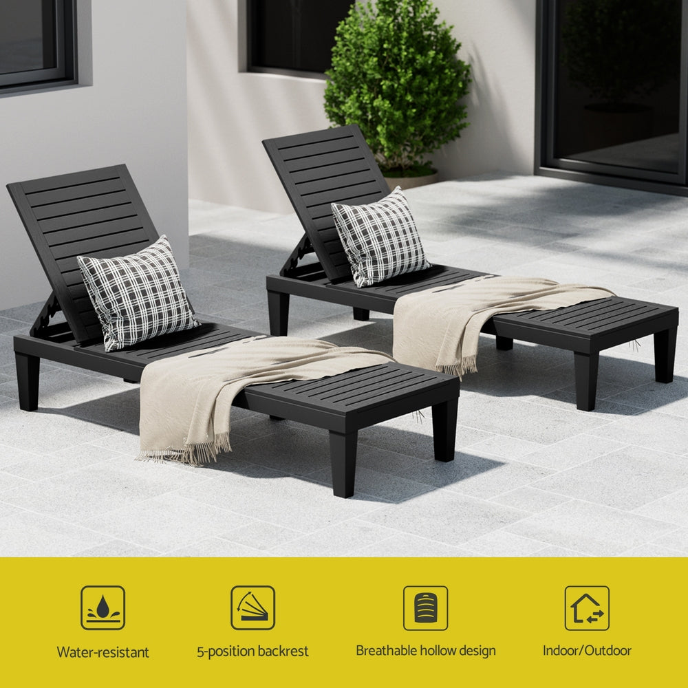 Gardeon Sun Lounge Adjustable Recliner Patio Outdoor Furniture Lightweight Black FF-LOUNGE-PP-BK