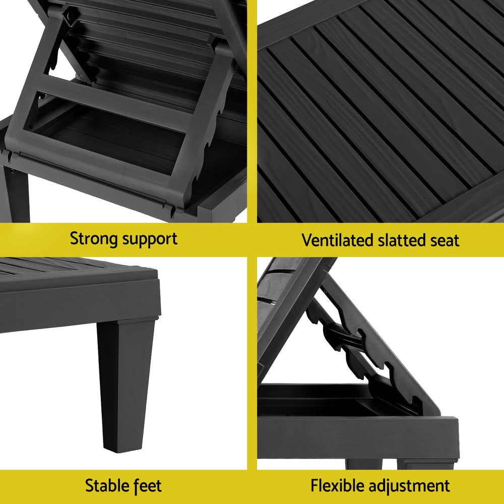 Gardeon Sun Lounge Adjustable Recliner Patio Outdoor Furniture Lightweight Black FF-LOUNGE-PP-BK