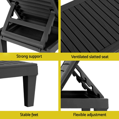 Gardeon Sun Lounge Adjustable Recliner Patio Outdoor Furniture Lightweight Black FF-LOUNGE-PP-BK