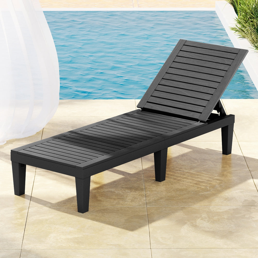Gardeon Sun Lounge Adjustable Recliner Patio Outdoor Furniture Lightweight Black FF-LOUNGE-PP-BK