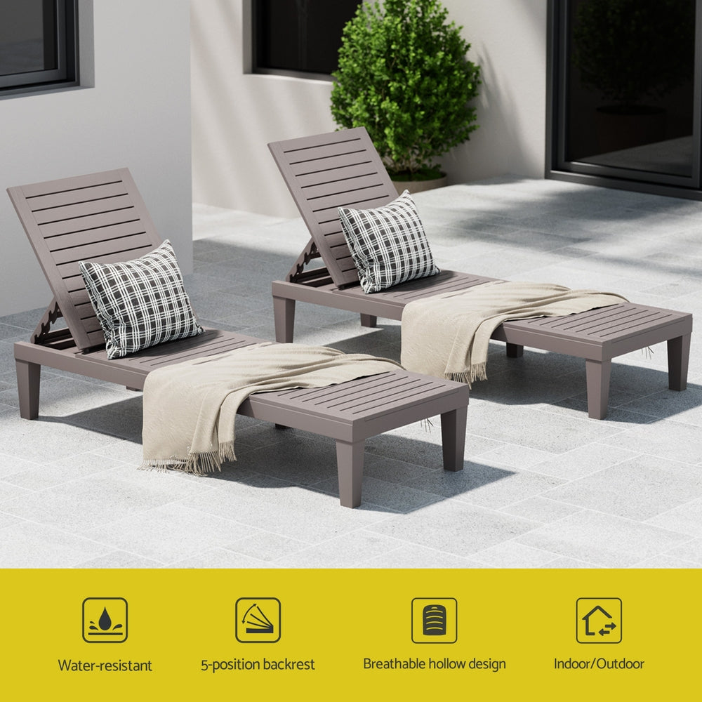 Gardeon Sun Lounge Adjustable Recliner Patio Outdoor Furniture Lightweight Brown FF-LOUNGE-PP-BR