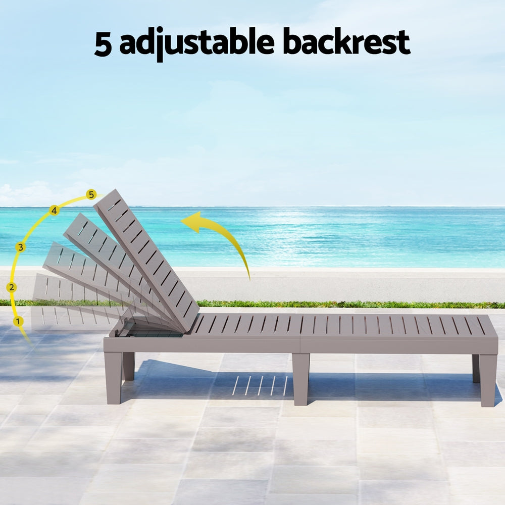 Gardeon Sun Lounge Adjustable Recliner Patio Outdoor Furniture Lightweight Brown FF-LOUNGE-PP-BR