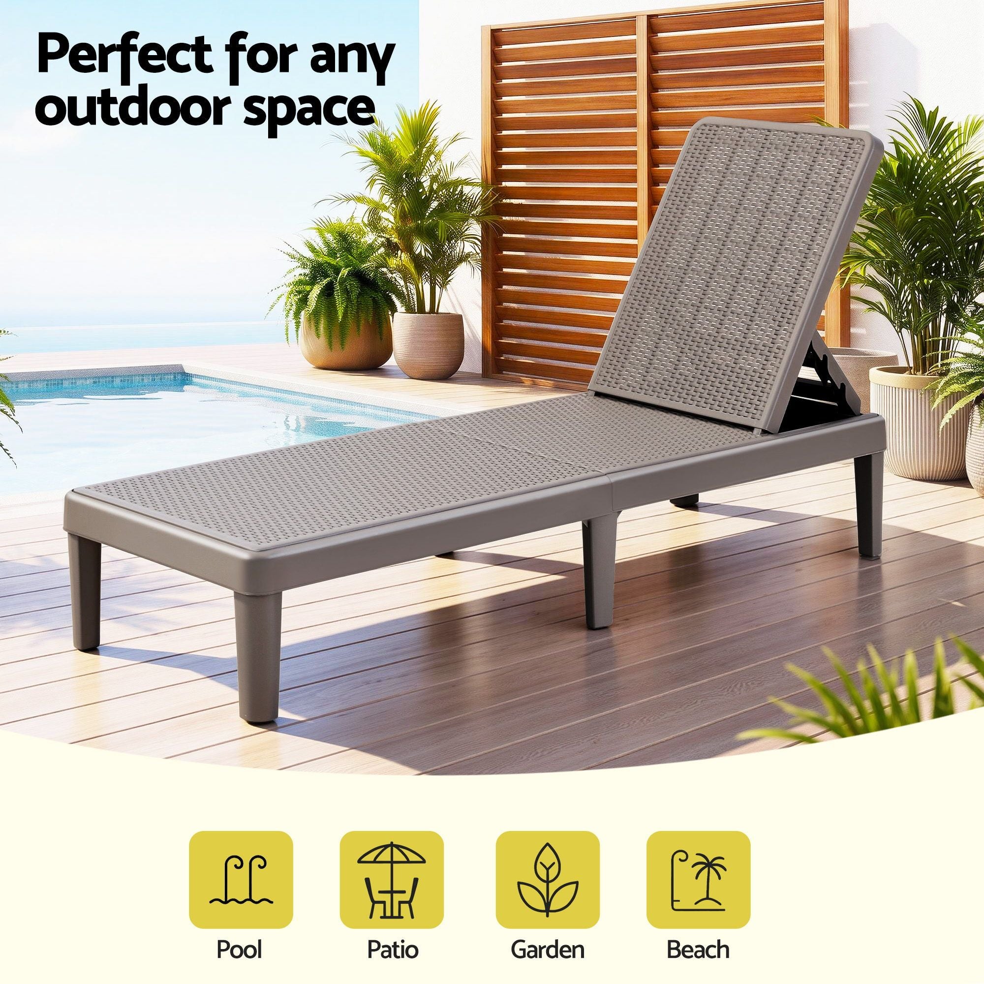 Gardeon Sun Lounge Adjustable Lounger Patio Outdoor Furniture Lightweight Brown