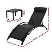Gardeon 3PC Sun Lounge Outdoor Lounger Steel Table Chairs Patio Furniture Garden FF-LOUNGE-SL-3PCS-BK