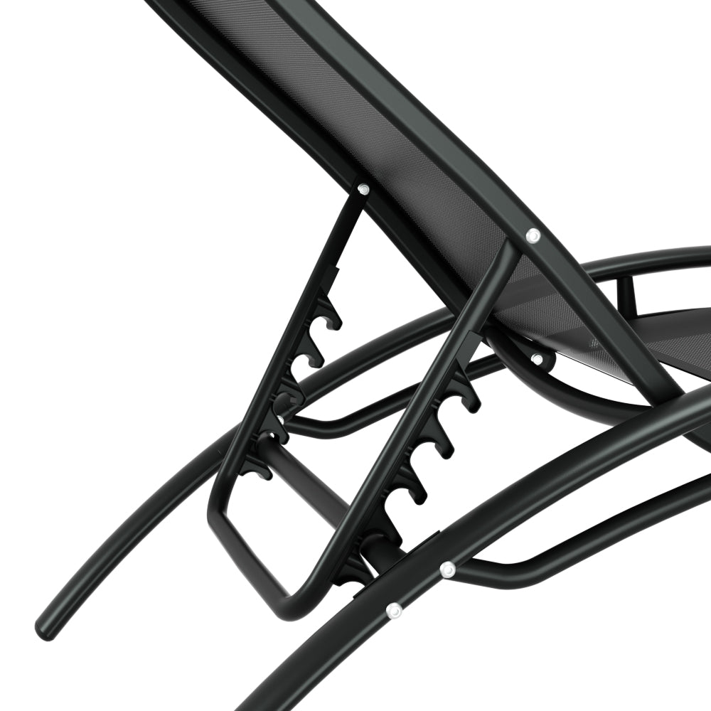 Gardeon 3PC Sun Lounge Outdoor Lounger Steel Table Chairs Patio Furniture Garden FF-LOUNGE-SL-3PCS-BK