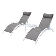 Gardeon 3PC Sun Lounge Outdoor Lounger Table Chairs Steel Patio Furniture Garden FF-LOUNGE-SL-3PCS-WH