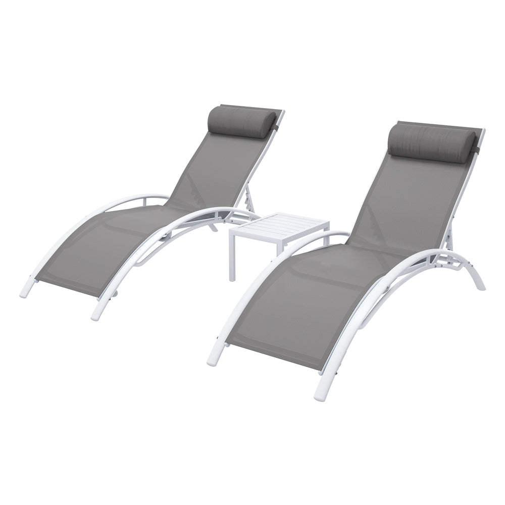Gardeon 3PC Sun Lounge Outdoor Lounger Table Chairs Steel Patio Furniture Garden FF-LOUNGE-SL-3PCS-WH