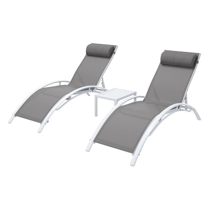 Gardeon 3PC Sun Lounge Outdoor Lounger Table Chairs Steel Patio Furniture Garden FF-LOUNGE-SL-3PCS-WH