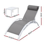 Gardeon 3PC Sun Lounge Outdoor Lounger Table Chairs Steel Patio Furniture Garden FF-LOUNGE-SL-3PCS-WH