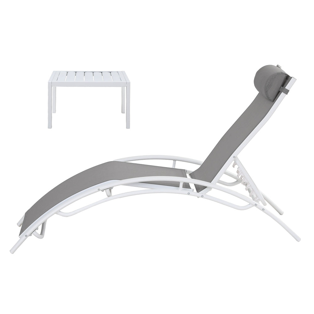 Gardeon 3PC Sun Lounge Outdoor Lounger Table Chairs Steel Patio Furniture Garden FF-LOUNGE-SL-3PCS-WH