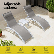 Gardeon 3PC Sun Lounge Outdoor Lounger Table Chairs Steel Patio Furniture Garden FF-LOUNGE-SL-3PCS-WH