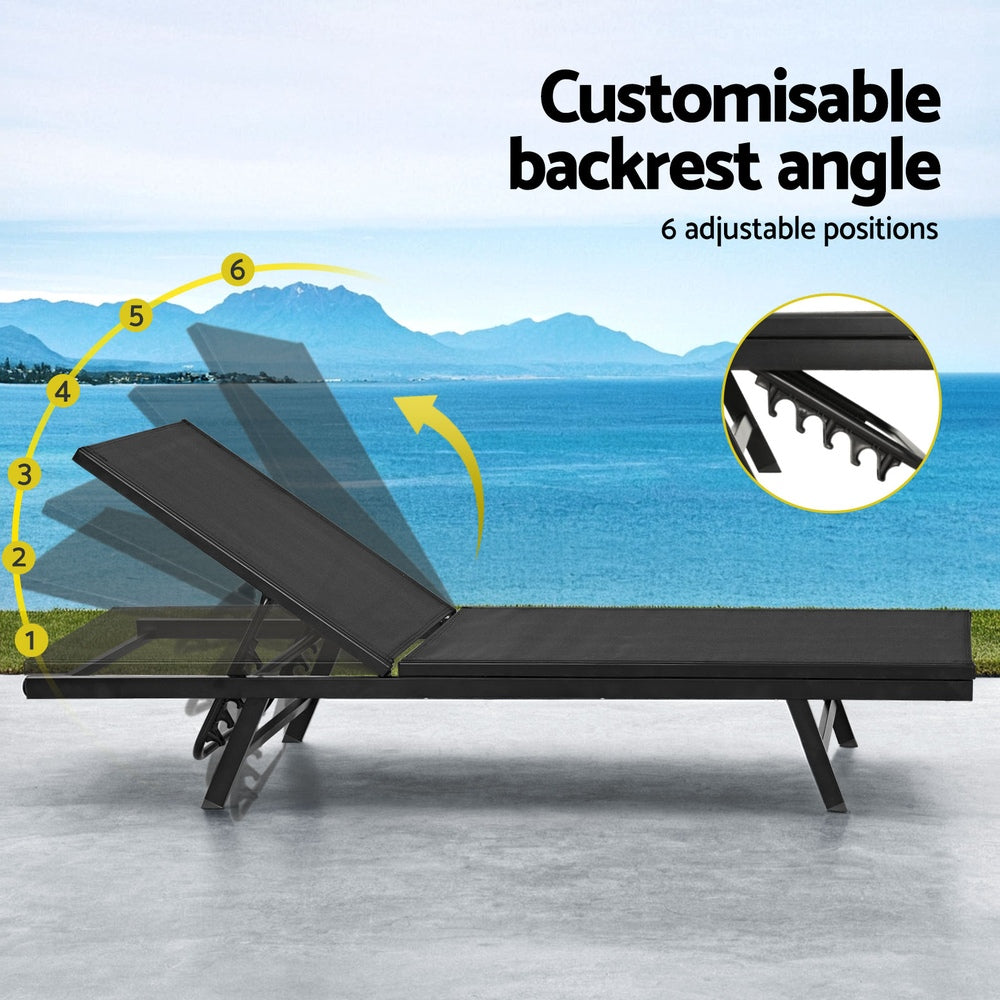 Gardeon Sun Lounge Outdoor Lounger Steel Beach Chair Patio Furniture Black FF-LOUNGE-SL-BK