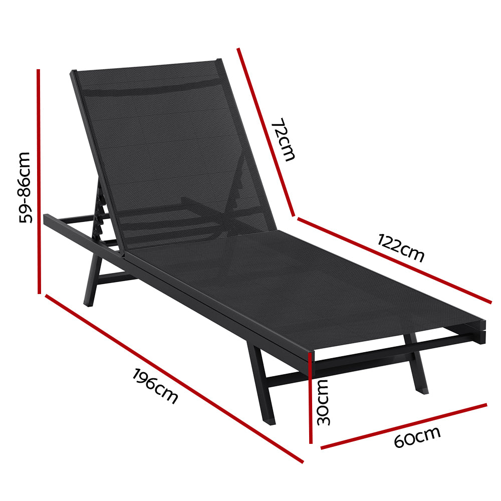 Gardeon Sun Lounge Outdoor Lounger Steel Beach Chair Patio Furniture Black FF-LOUNGE-SL-BK