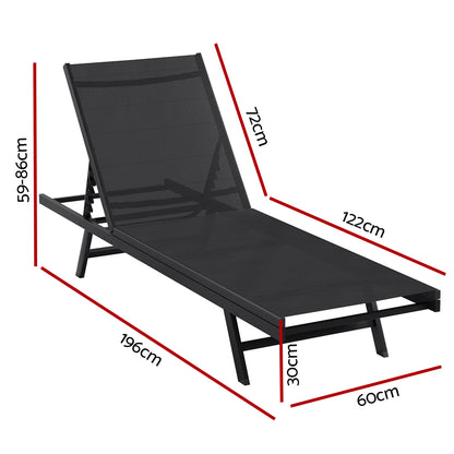 Gardeon Sun Lounge Outdoor Lounger Steel Beach Chair Patio Furniture Black FF-LOUNGE-SL-BK