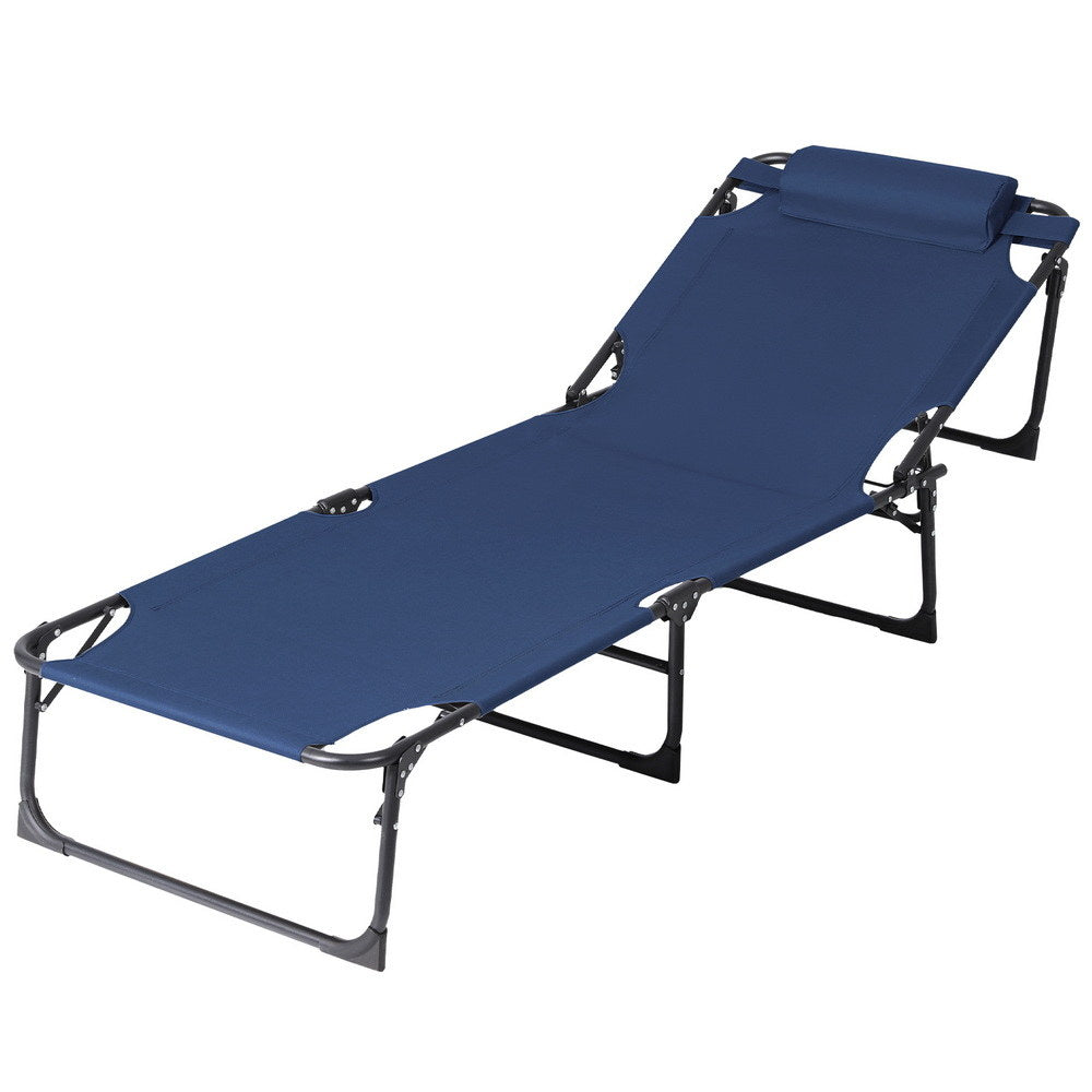 Gardeon Sun Lounger Folding Lounge Beach Chair Patio Outdoor Furniture FF-LOUNGE-STFA-BU