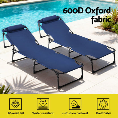 Gardeon Sun Lounger Folding Lounge Beach Chair Patio Outdoor Furniture FF-LOUNGE-STFA-BU