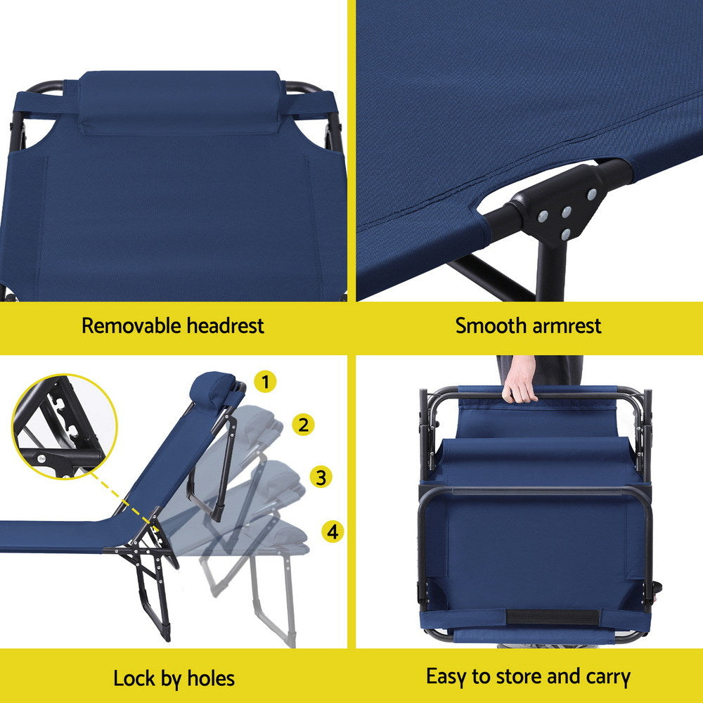Gardeon Sun Lounger Folding Lounge Beach Chair Patio Outdoor Furniture FF-LOUNGE-STFA-BU