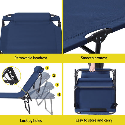 Gardeon Sun Lounger Folding Lounge Beach Chair Patio Outdoor Furniture FF-LOUNGE-STFA-BU
