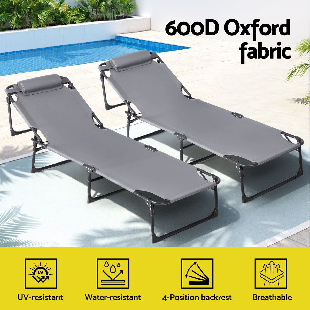 Gardeon Sun Lounger Folding Lounge Beach Chair Patio Outdoor Furniture