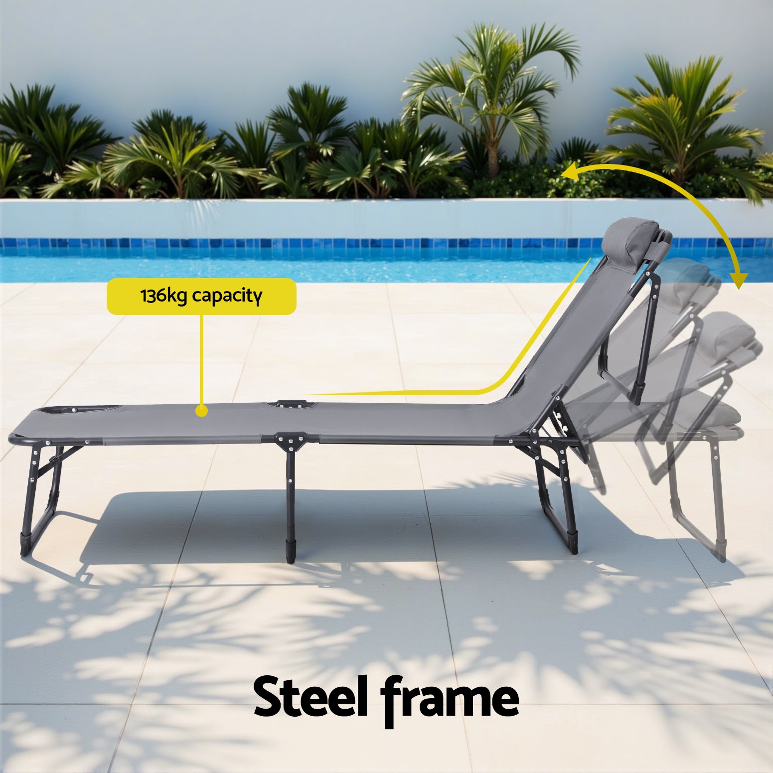 Gardeon Sun Lounger Folding Lounge Beach Chair Patio Outdoor Furniture FF-LOUNGE-STFA-GE