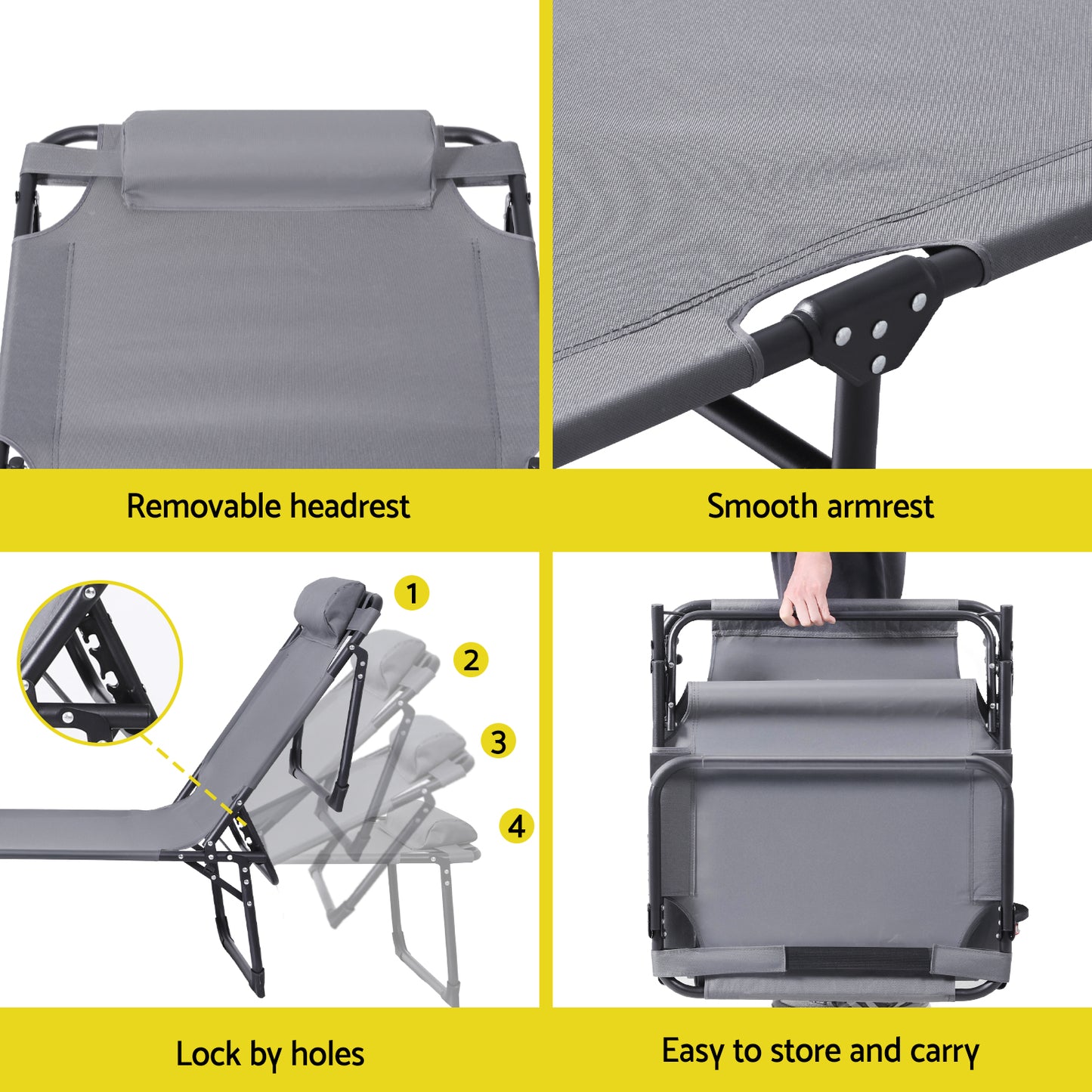 Gardeon Sun Lounger Folding Lounge Beach Chair Patio Outdoor Furniture FF-LOUNGE-STFA-GE