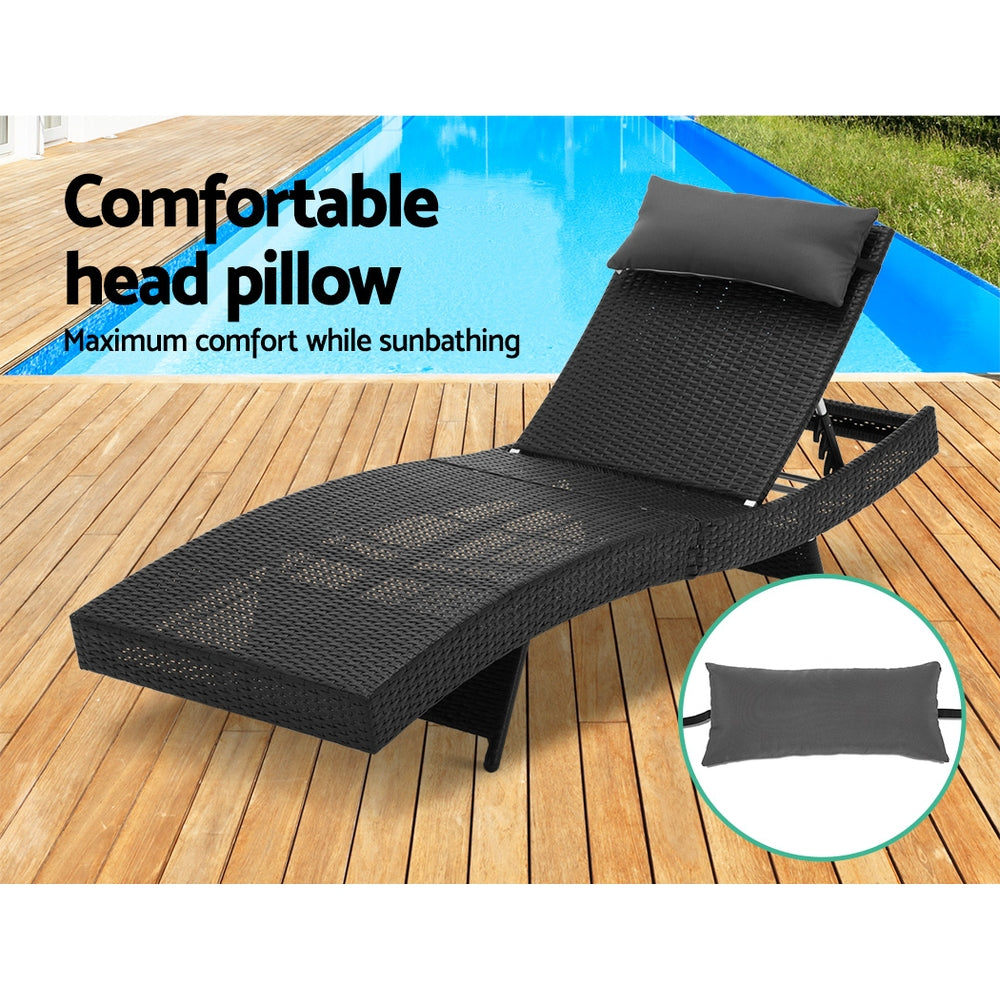 Gardeon Sun Lounge Wicker Lounger Outdoor Furniture Beach Chair Garden Adjustable Black FF-LOUNGE-WA-BK