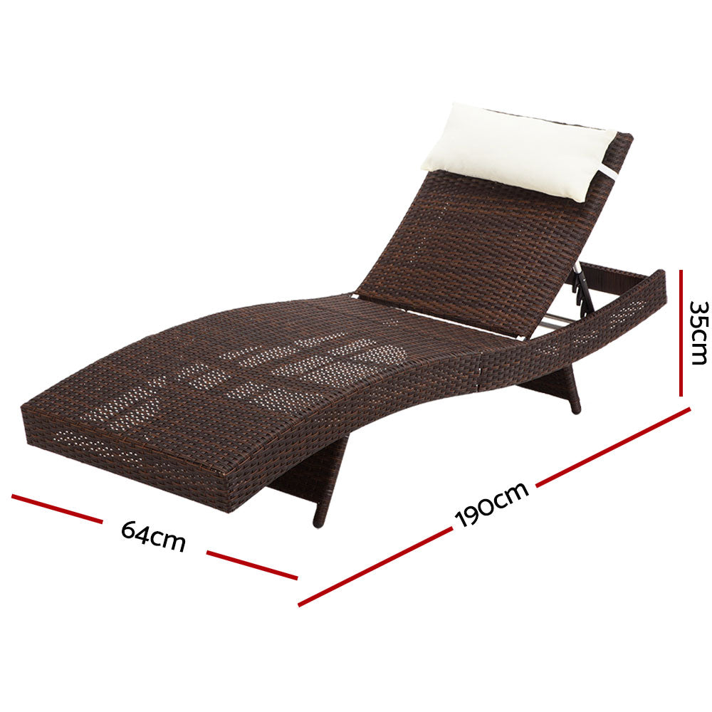 Gardeon Sun Lounge Wicker Lounger Outdoor Furniture Beach Chair Garden Adjustable Brown FF-LOUNGE-WA-BR