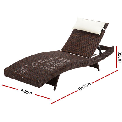 Gardeon Sun Lounge Wicker Lounger Outdoor Furniture Beach Chair Garden Adjustable Brown FF-LOUNGE-WA-BR