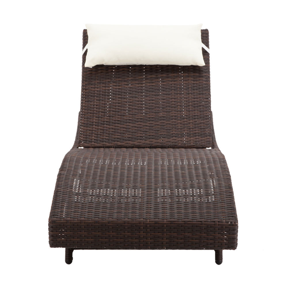 Gardeon Sun Lounge Wicker Lounger Outdoor Furniture Beach Chair Garden Adjustable Brown FF-LOUNGE-WA-BR