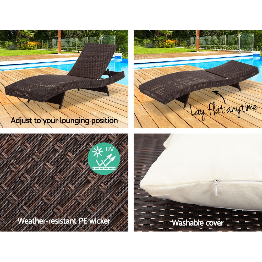 Gardeon Sun Lounge Wicker Lounger Outdoor Furniture Beach Chair Garden Adjustable Brown FF-LOUNGE-WA-BR