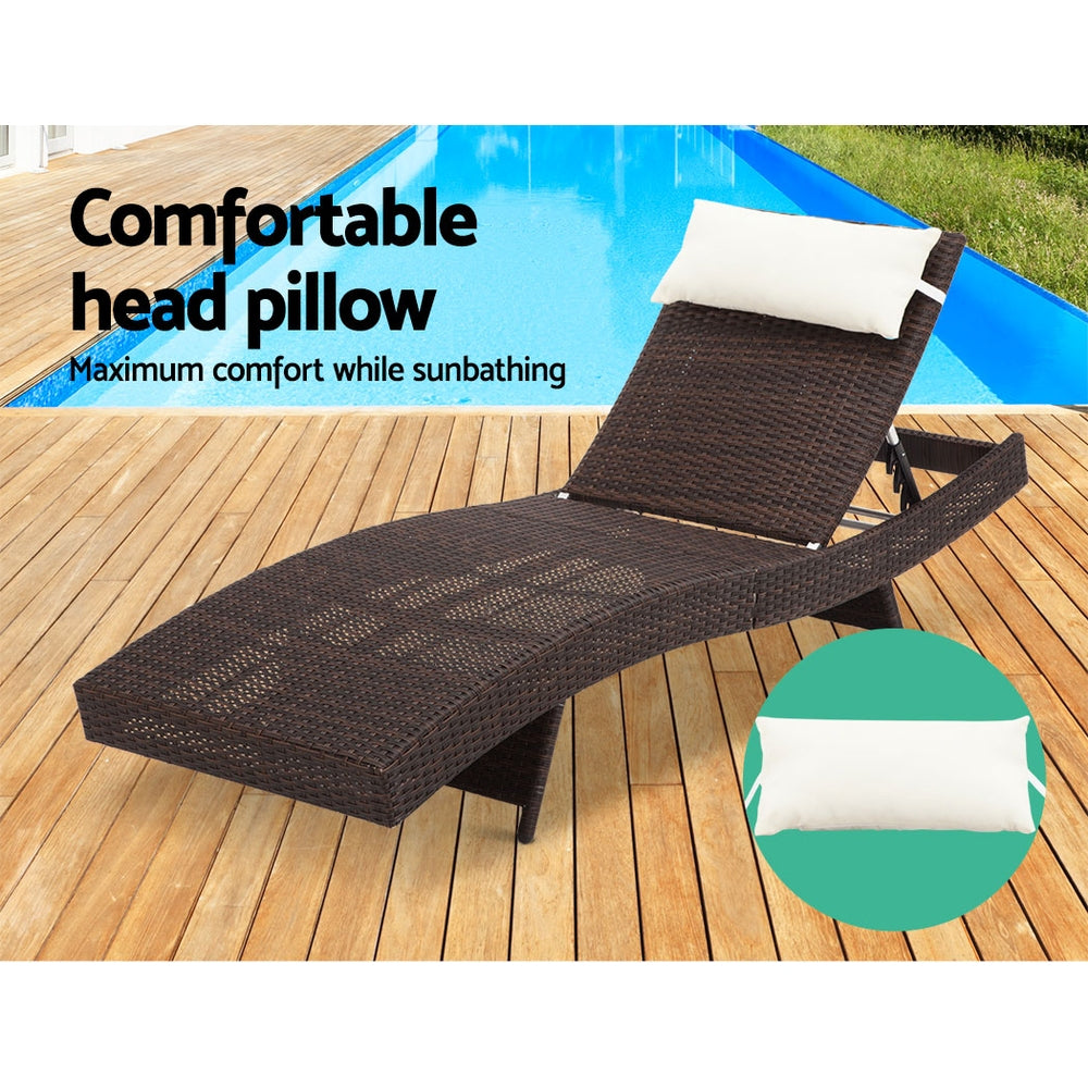 Gardeon Sun Lounge Wicker Lounger Outdoor Furniture Beach Chair Garden Adjustable Brown FF-LOUNGE-WA-BR
