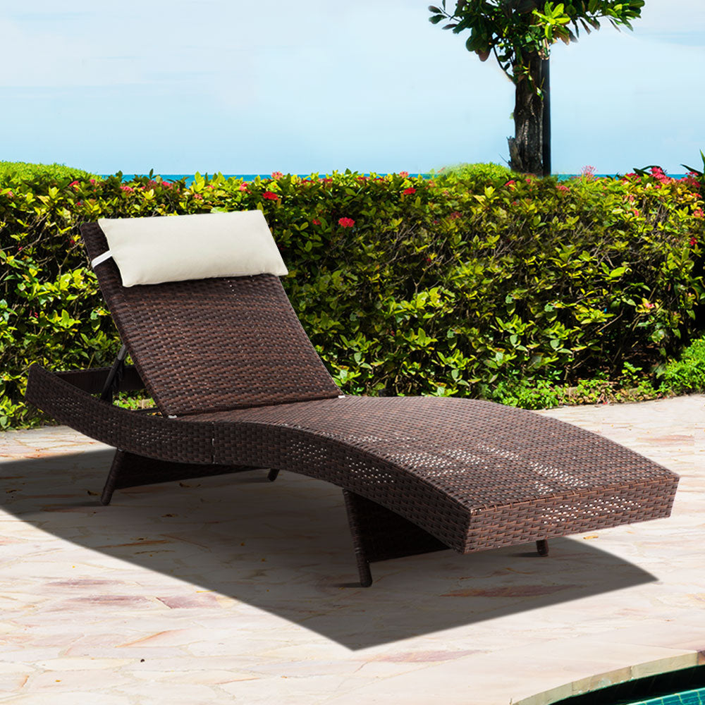 Gardeon Sun Lounge Wicker Lounger Outdoor Furniture Beach Chair Garden Adjustable Brown FF-LOUNGE-WA-BR