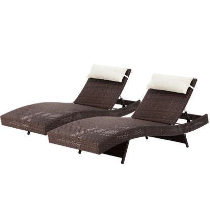 Gardeon 2PC Sun Lounge Wicker Lounger Outdoor Furniture Beach Chair Garden Adjustable Brown FF-LOUNGE-WA-BR2X