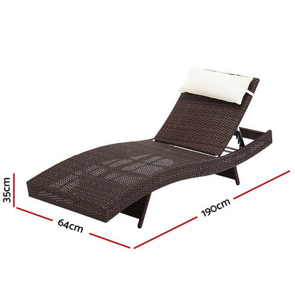 Gardeon 2PC Sun Lounge Wicker Lounger Outdoor Furniture Beach Chair Garden Adjustable Brown FF-LOUNGE-WA-BR2X