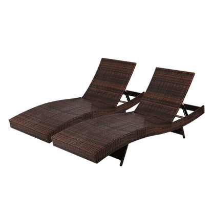 Gardeon 2PC Sun Lounge Wicker Lounger Outdoor Furniture Beach Chair Garden Adjustable Brown FF-LOUNGE-WA-BR2X