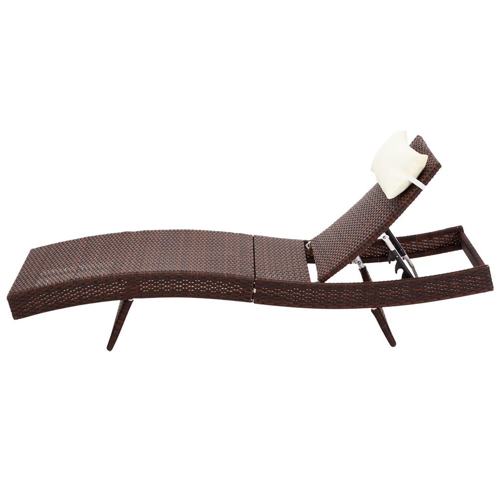 Gardeon 2PC Sun Lounge Wicker Lounger Outdoor Furniture Beach Chair Garden Adjustable Brown FF-LOUNGE-WA-BR2X