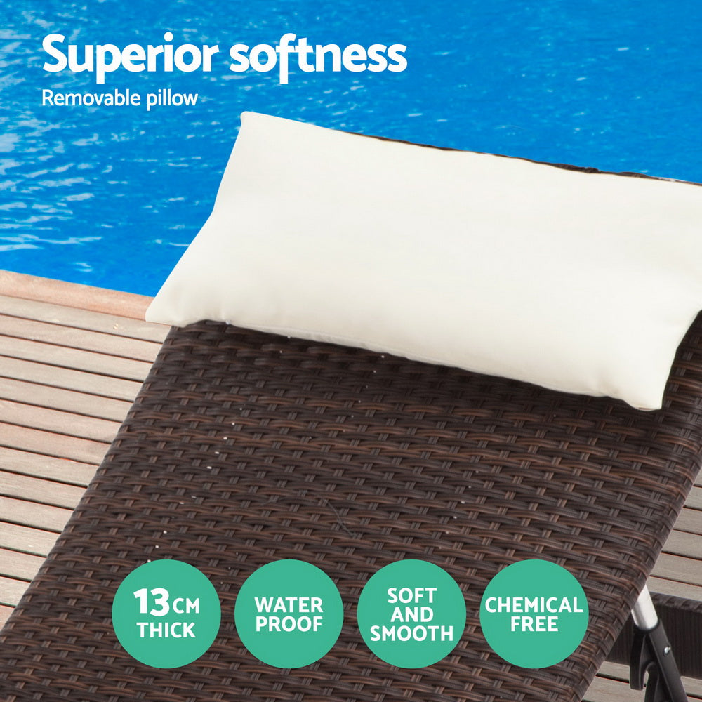 Gardeon 2PC Sun Lounge Wicker Lounger Outdoor Furniture Beach Chair Garden Adjustable Brown FF-LOUNGE-WA-BR2X