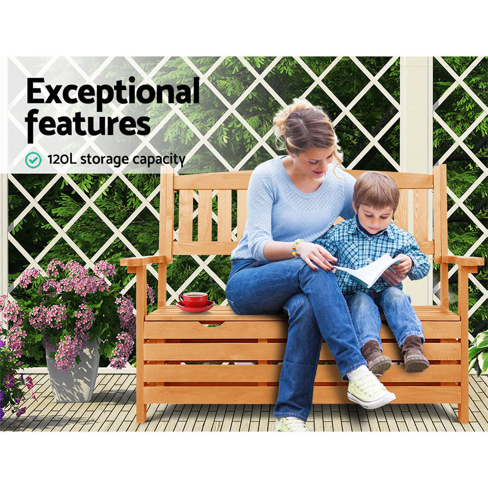 Gardeon Outdoor Storage Bench Box Wooden Garden Chair 2 Seat Timber Furniture FF-OSC-GD