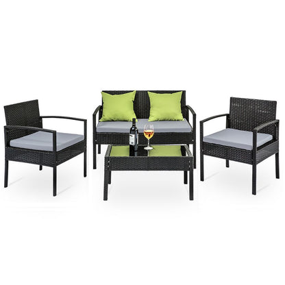 Gardeon Outdoor Sofa Set Wicker Lounge Setting Table and Chairs Patio Furniture FF-SAIPAN-BK