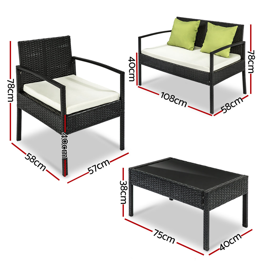 Gardeon Outdoor Sofa Set Wicker Lounge Setting Table and Chairs Patio Furniture FF-SAIPAN-BK